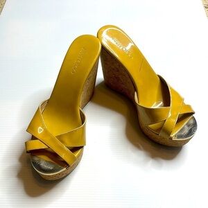 Jimmy Choo Patent Leather Pandora Cork Wedge Platform Sandals